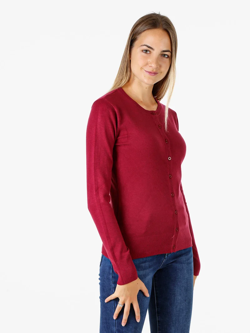 Cardigan donna in maglia con bottoni - bordeaux