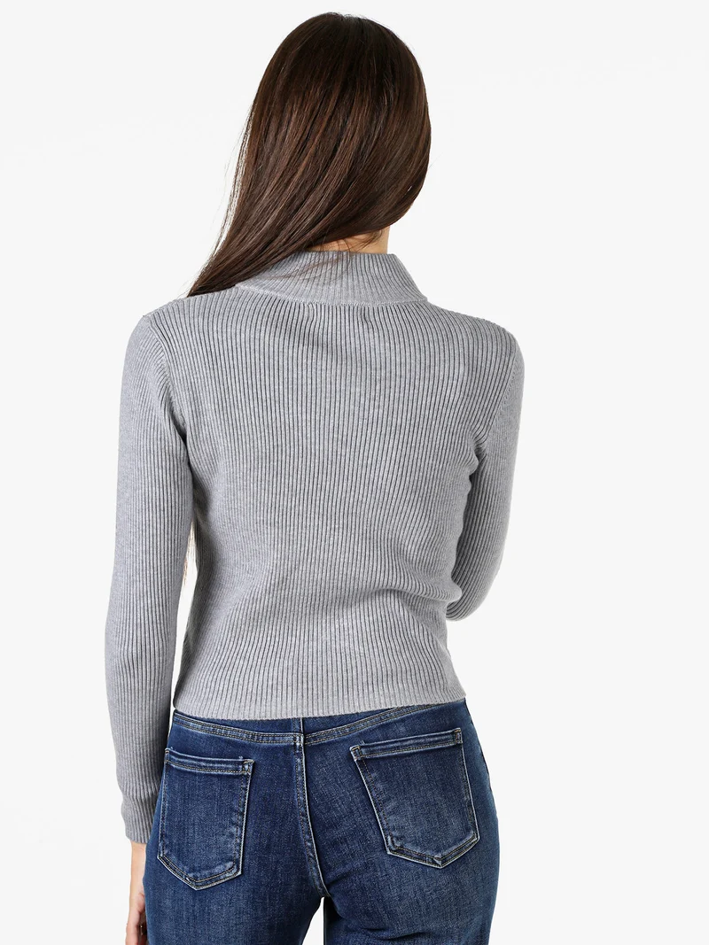 Cardigan donna in maglia a coste con zip - grigio