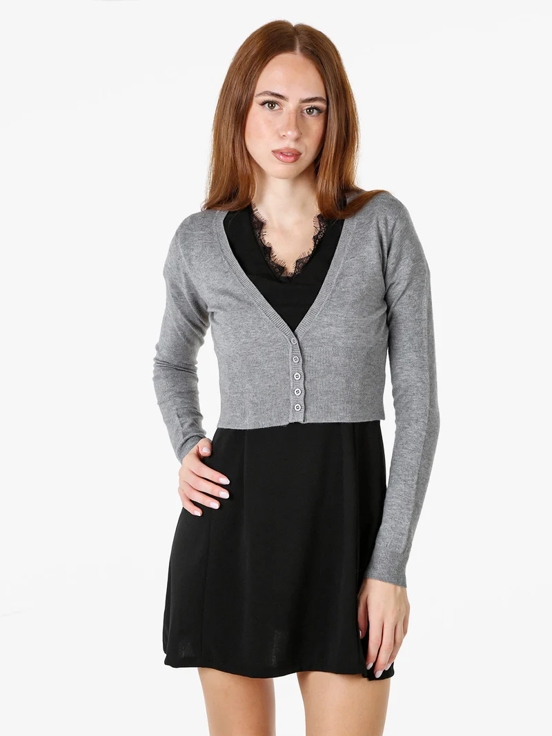 Cardigan donna cropped con scollo a V - grigio