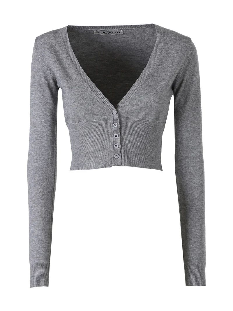 Cardigan donna cropped con scollo a V - grigio