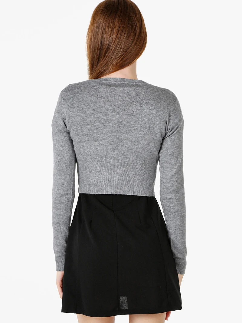 Cardigan donna cropped con scollo a V - grigio
