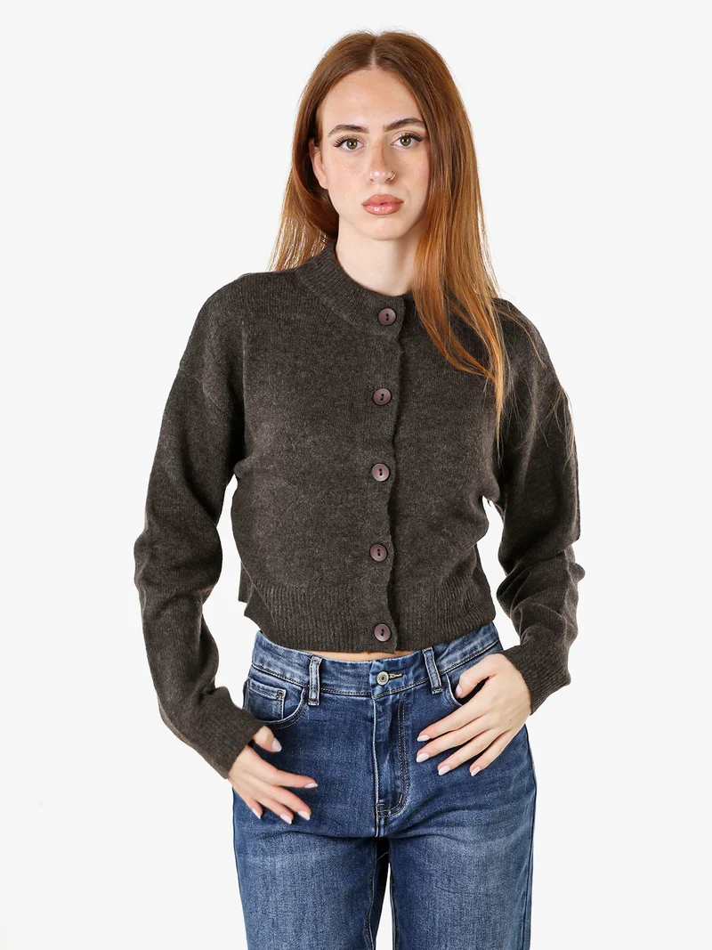 Cardigan da donna in maglia con bottoni - moro