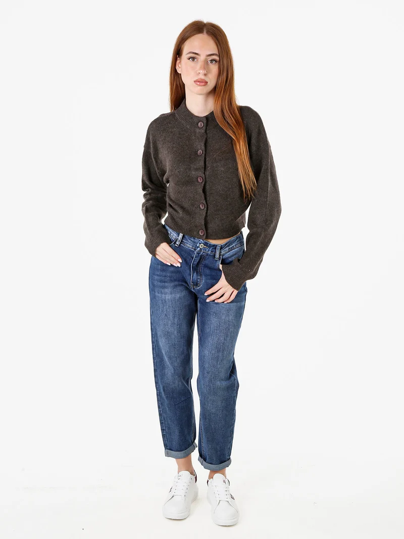 Cardigan da donna in maglia con bottoni - moro