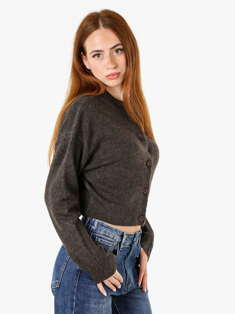 Cardigan da donna in maglia con bottoni - moro