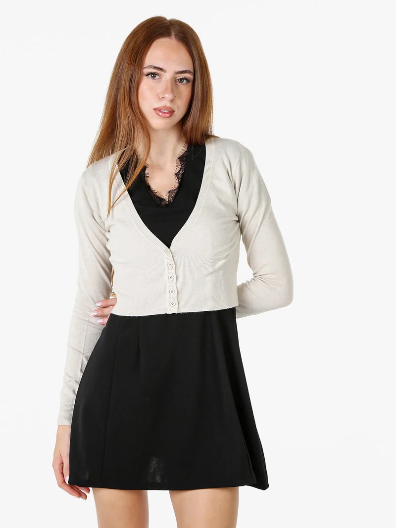 Cardigan donna cropped con scollo a V - beige