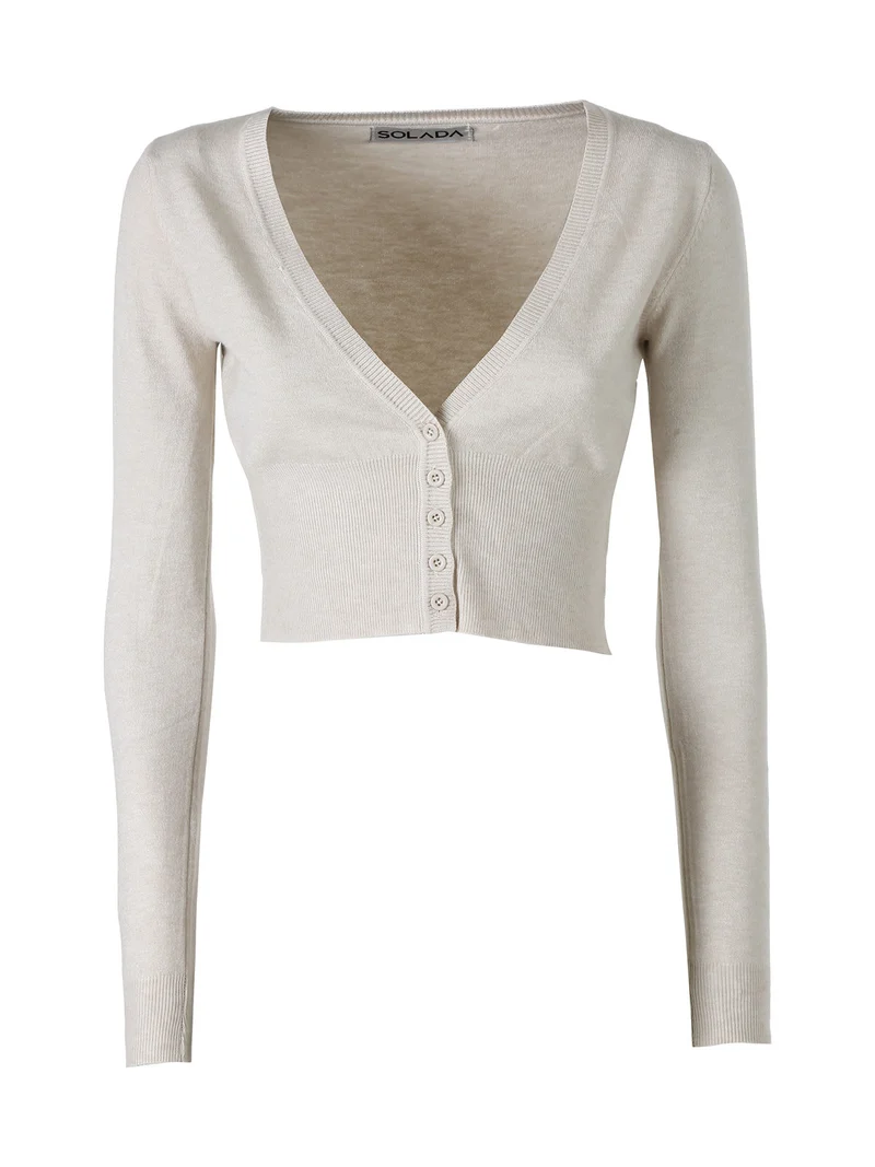 Cardigan donna cropped con scollo a V - beige
