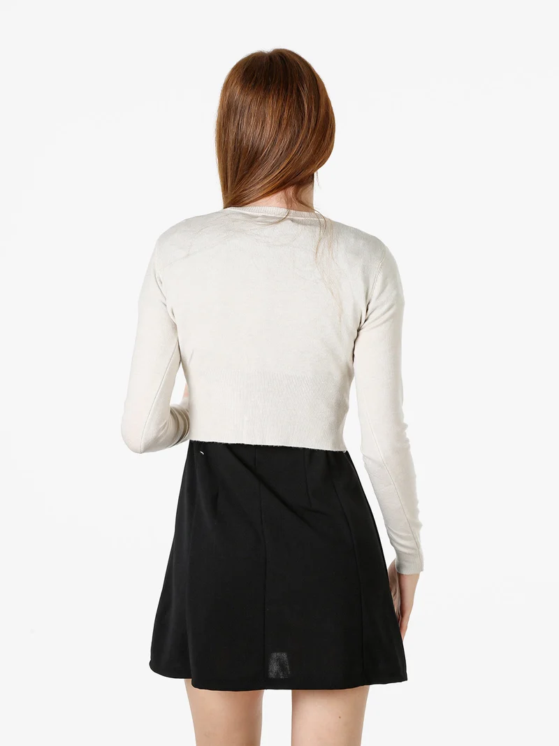 Cardigan donna cropped con scollo a V - beige