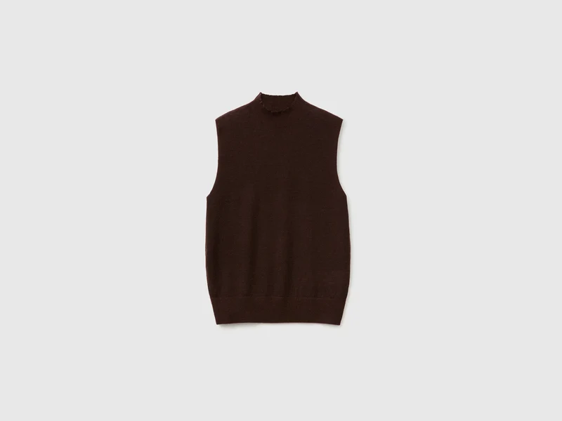 Ärmelloser Rollkragenpullover aus ultraleichtem Wollmischgewebe