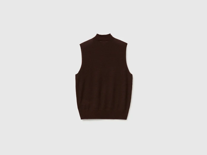 Ärmelloser Rollkragenpullover aus ultraleichtem Wollmischgewebe
