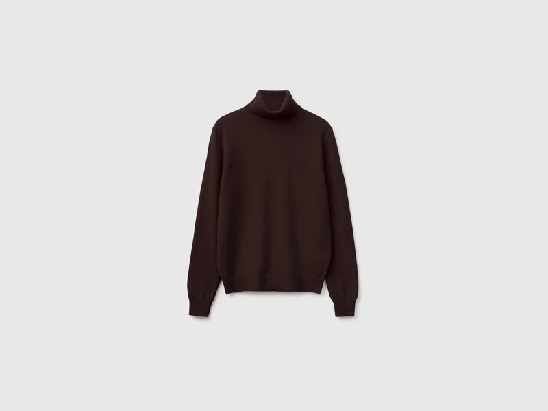Schokoladenbrauner Rollkragenpullover aus reiner Merinowolle