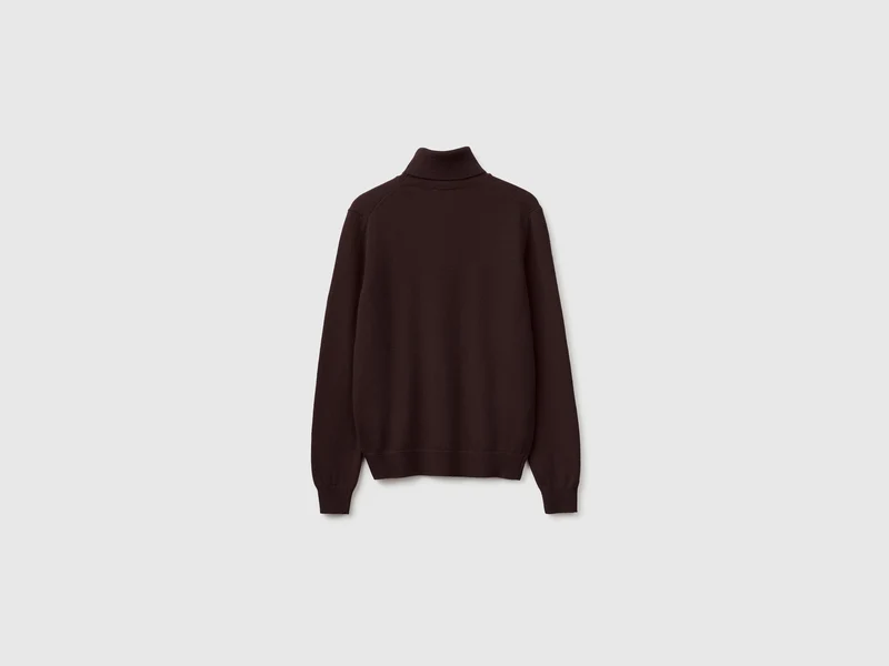 Schokoladenbrauner Rollkragenpullover aus reiner Merinowolle
