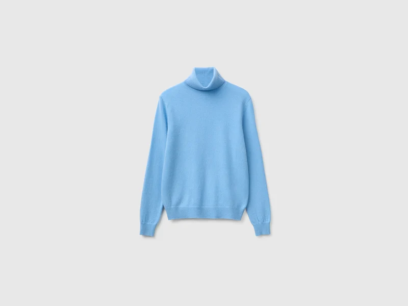 Hellblauer Rollkragenpullover aus reiner Merinowolle