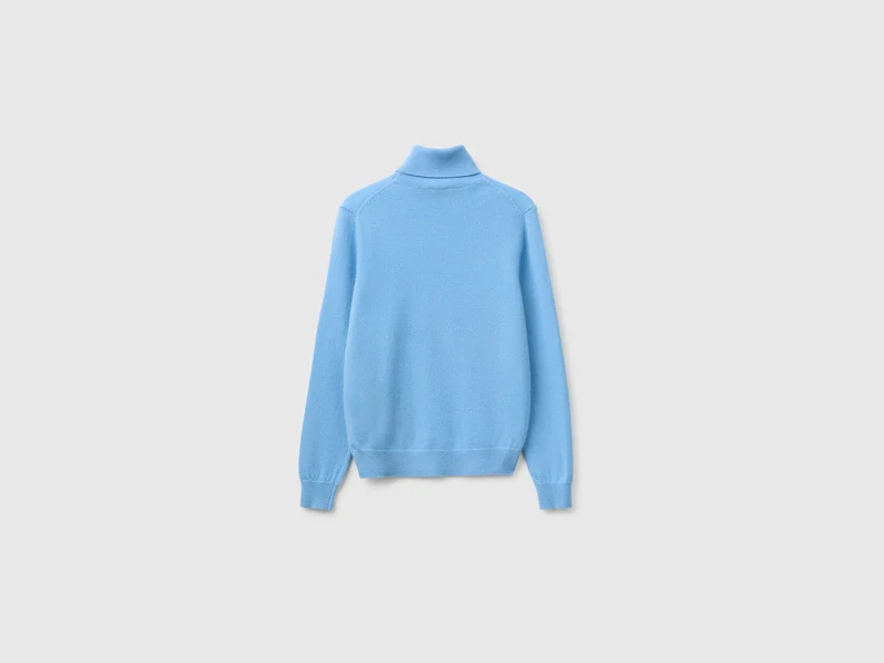 Hellblauer Rollkragenpullover aus reiner Merinowolle
