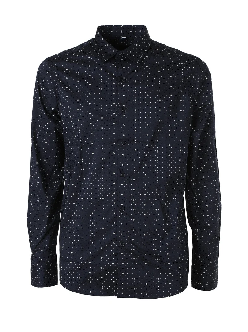 Camicia da uomo a maniche lunghe misto cotone con stampe - blu scuro