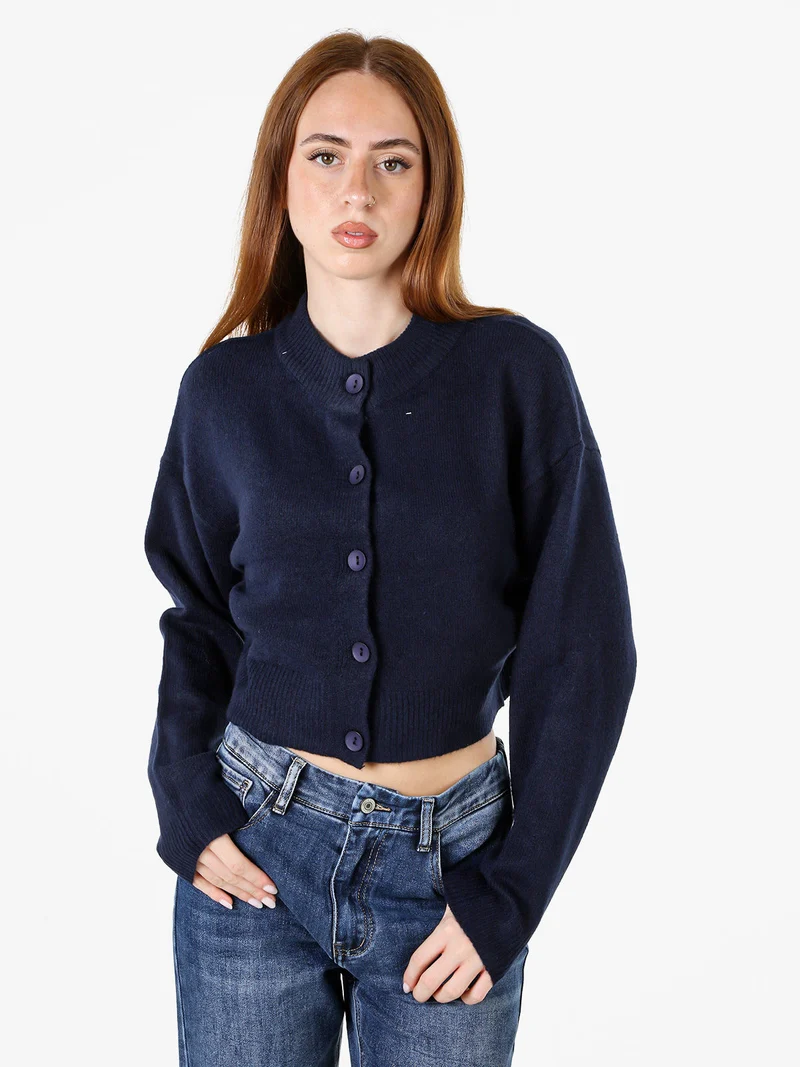 Cardigan da donna in maglia con bottoni - blu scuro
