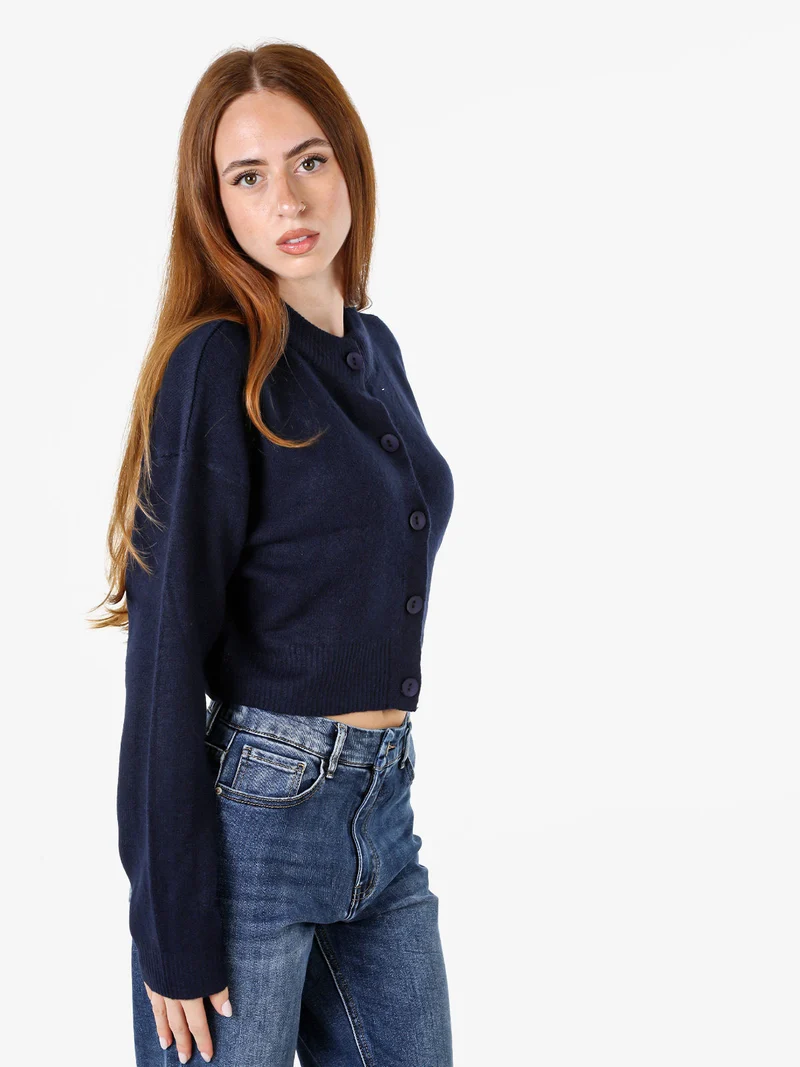 Cardigan da donna in maglia con bottoni - blu scuro