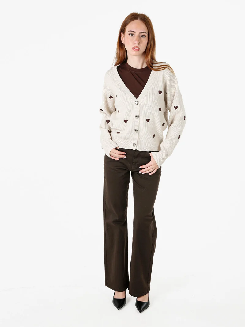 Cardigan da donna in maglia con bottoni a cuore - beige