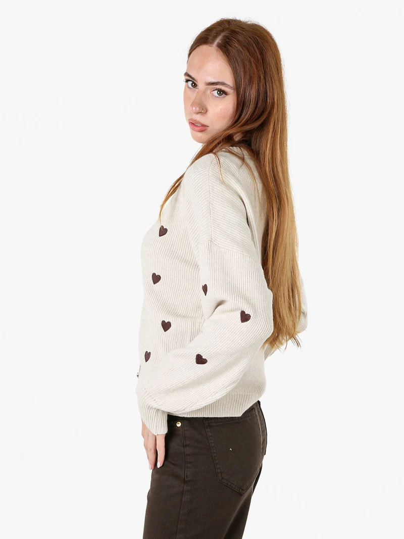 Cardigan da donna in maglia con bottoni a cuore - beige