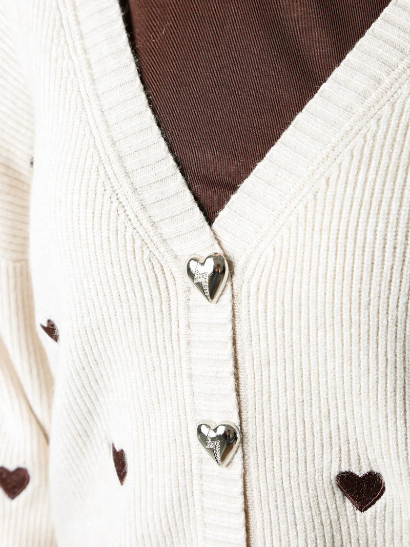 Cardigan da donna in maglia con bottoni a cuore - beige