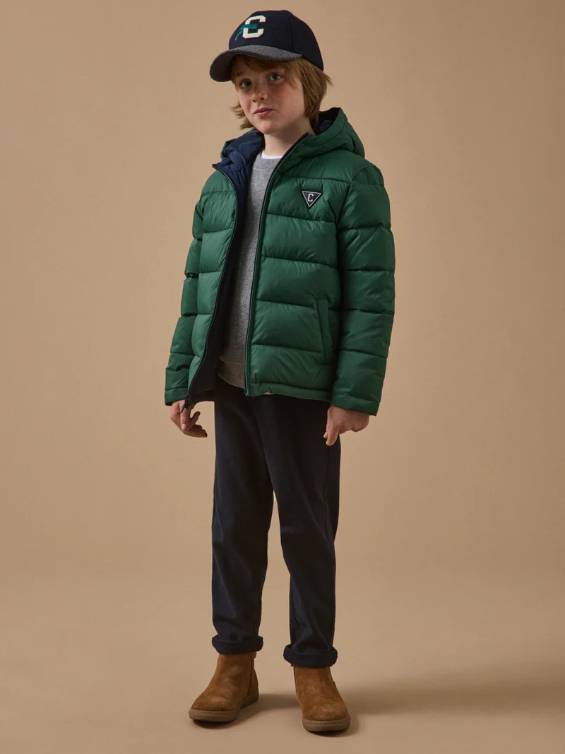 Jungen-Daunenjacke mit Federn und Daunen, wendbar