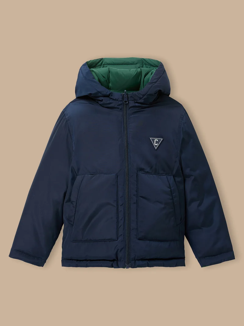 Jungen-Daunenjacke mit Federn und Daunen, wendbar