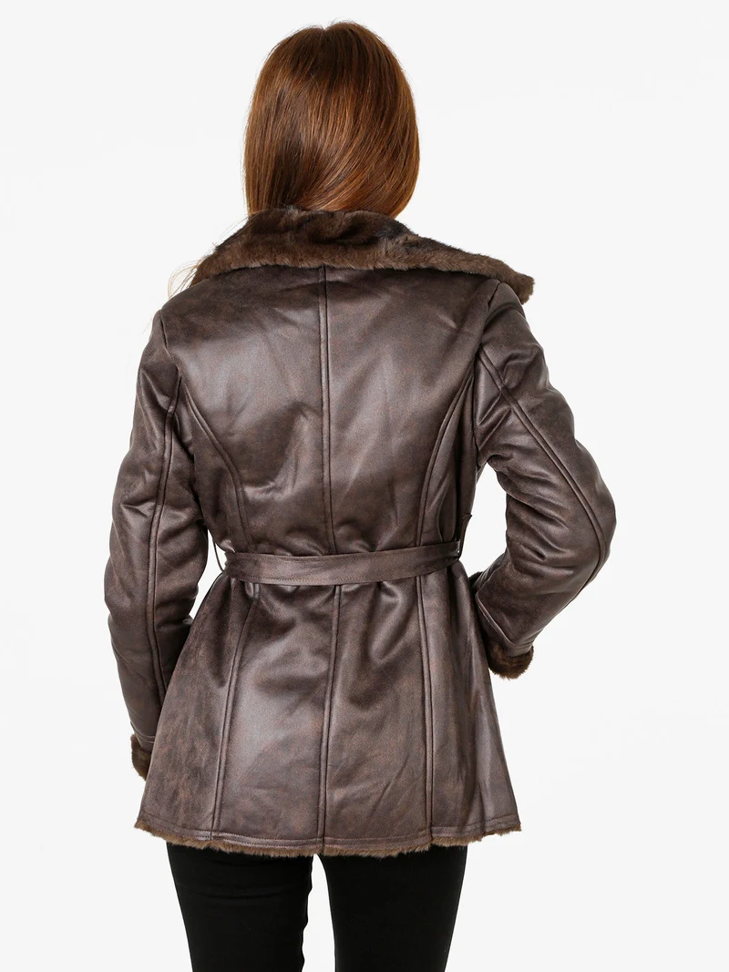 Cappotto donna con interno in ecopelliccia - moro