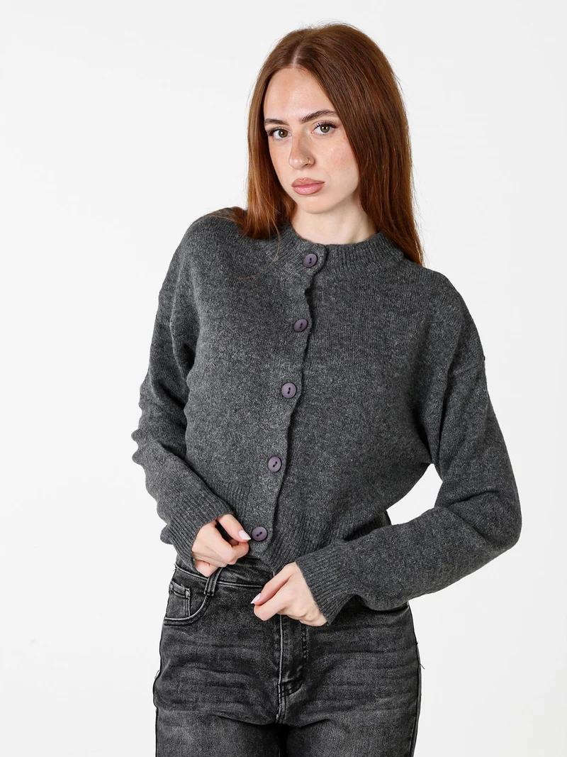Cardigan da donna in maglia con bottoni - grigio