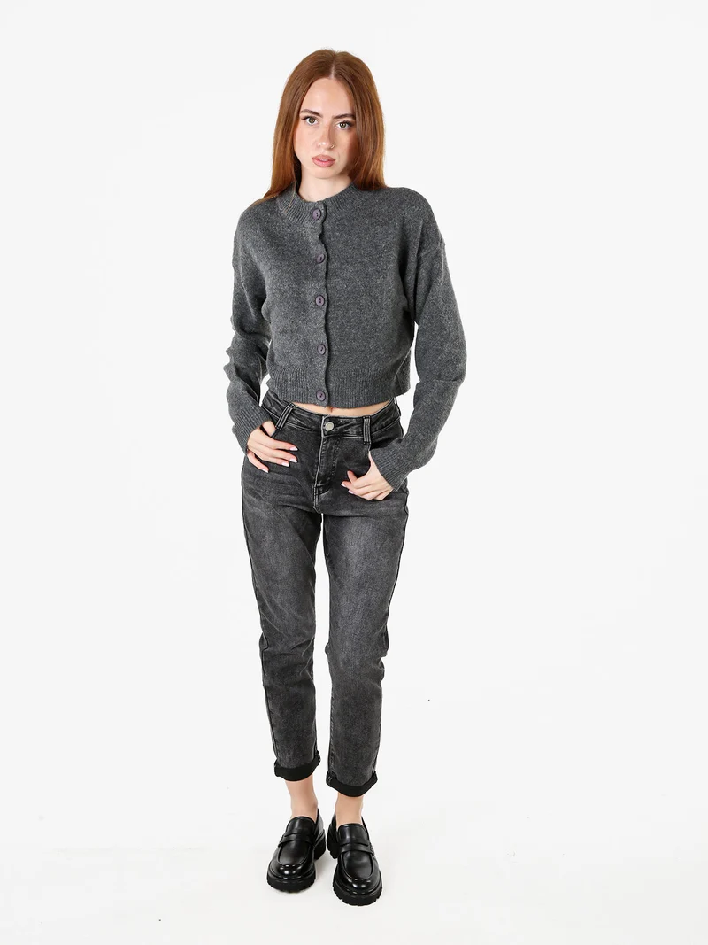 Cardigan da donna in maglia con bottoni - grigio