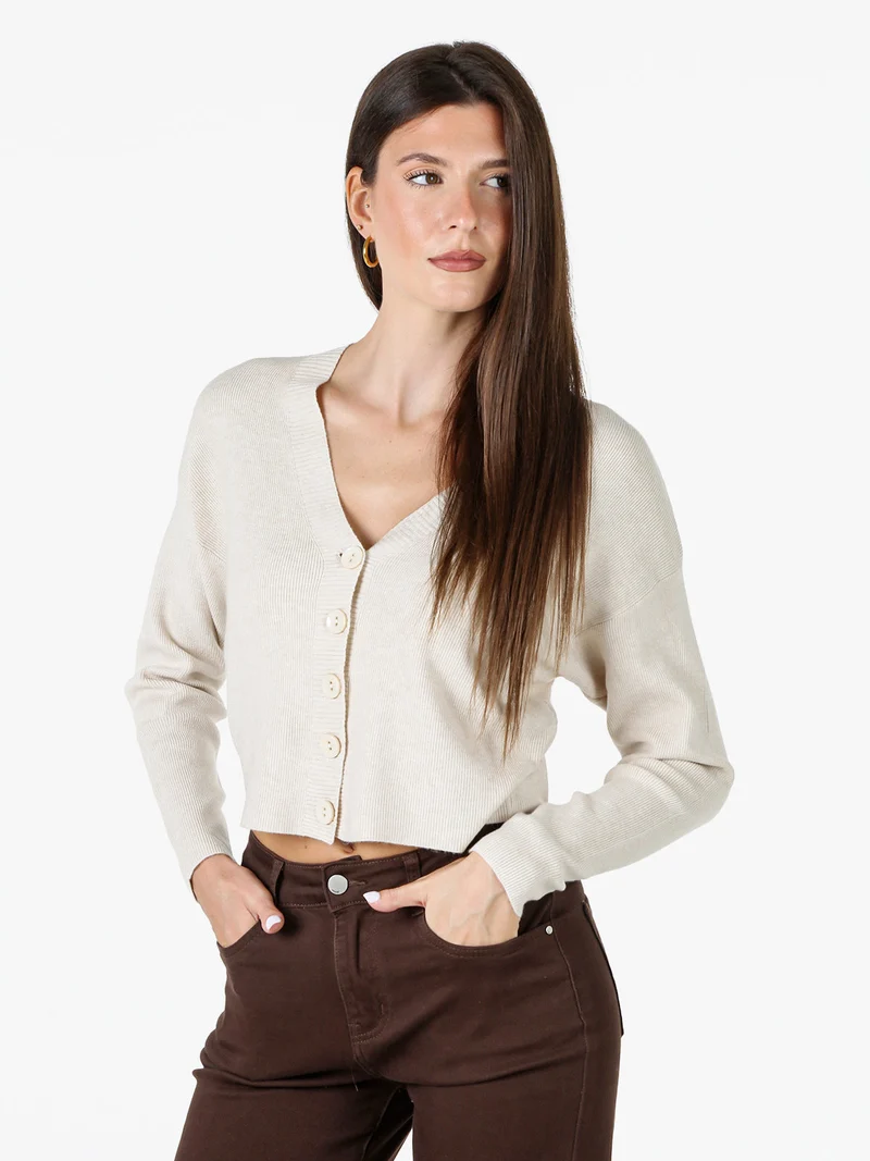 Cardigan donna con bottoni e scollo a V - beige