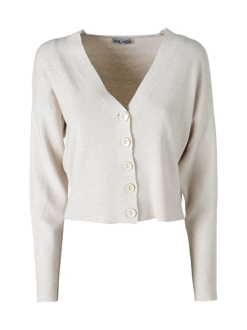 Cardigan donna con bottoni e scollo a V - beige