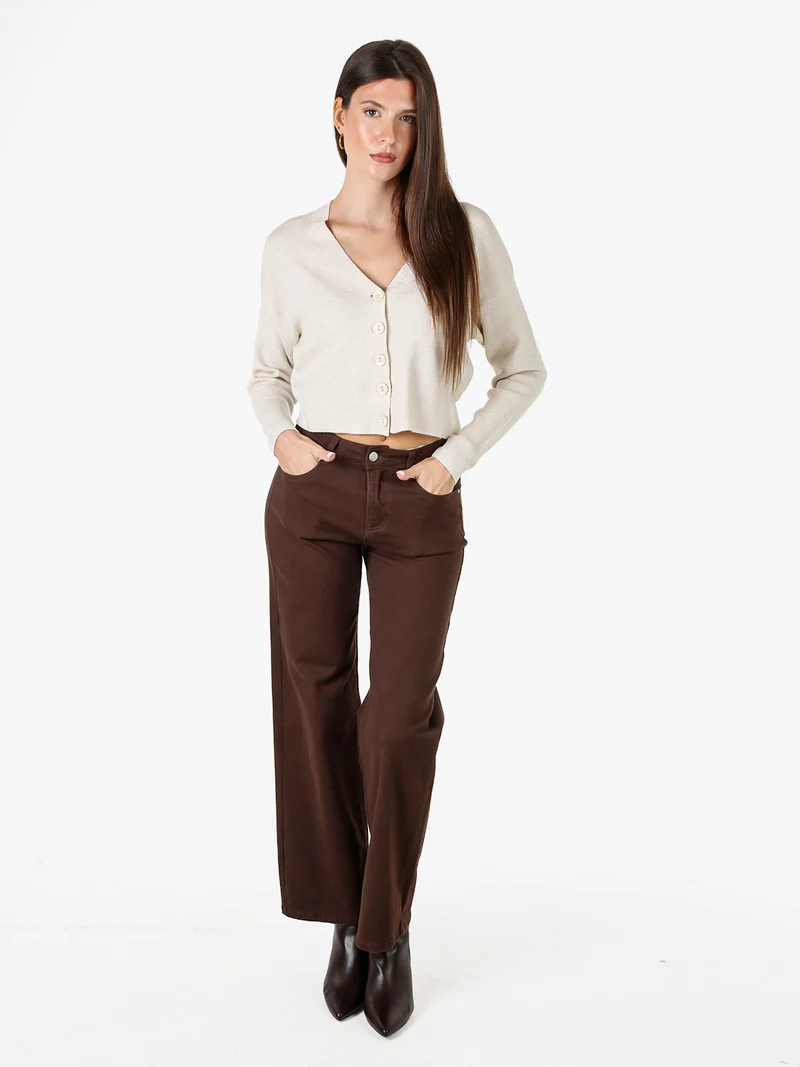 Cardigan donna con bottoni e scollo a V - beige