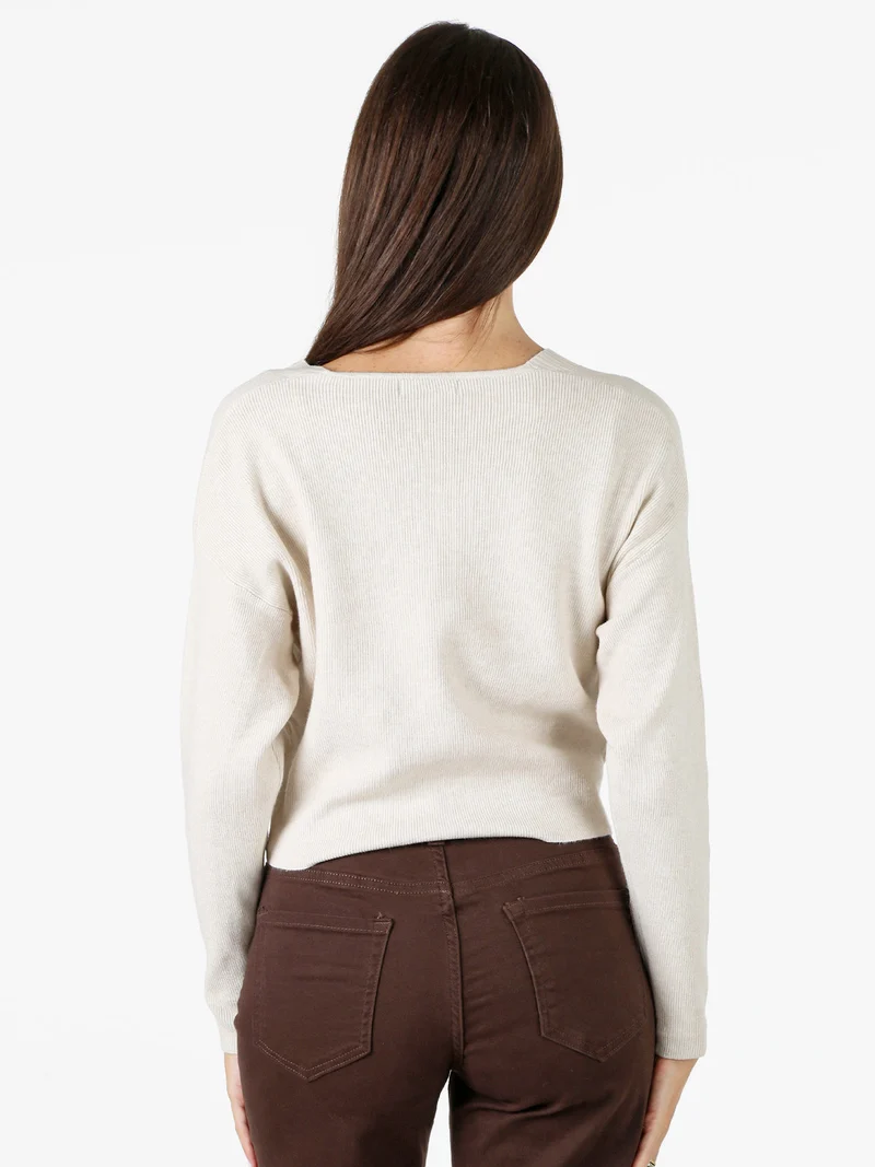 Cardigan donna con bottoni e scollo a V - beige