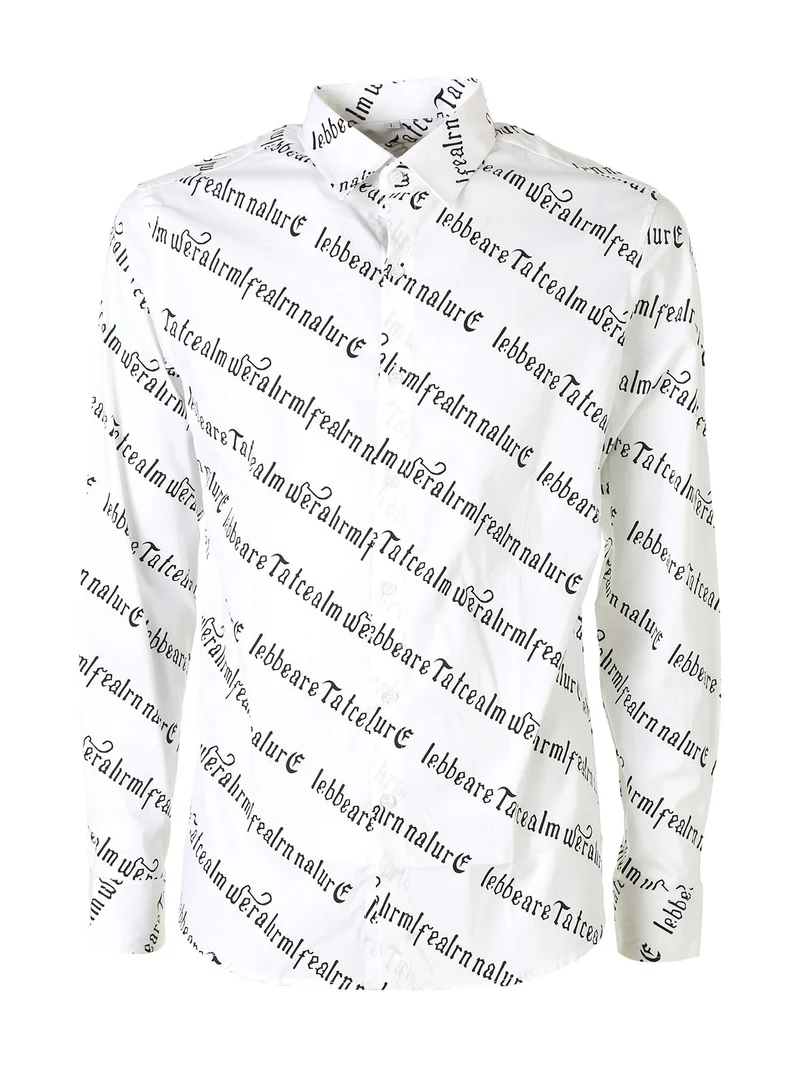 Camicia da uomo in cotone a maniche lunghe con stampa scritte - bianco