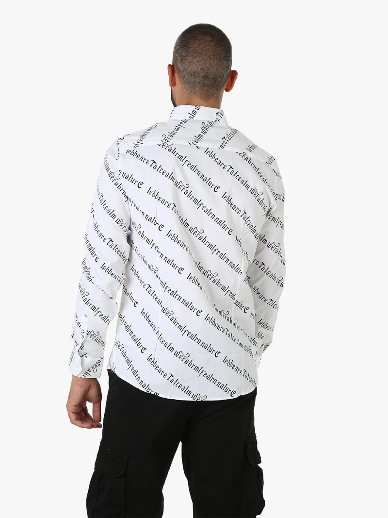 Camicia da uomo in cotone a maniche lunghe con stampa scritte - bianco