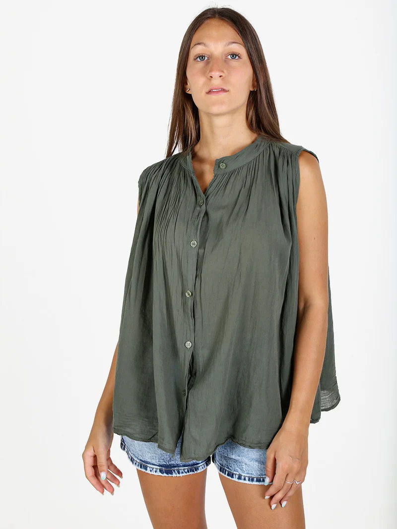 Camicia donna smanicata in cotone - militare