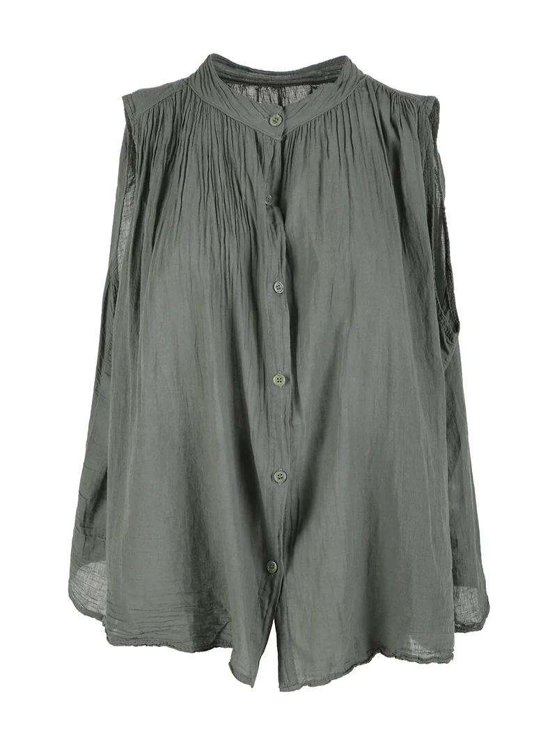 Camicia donna smanicata in cotone - militare