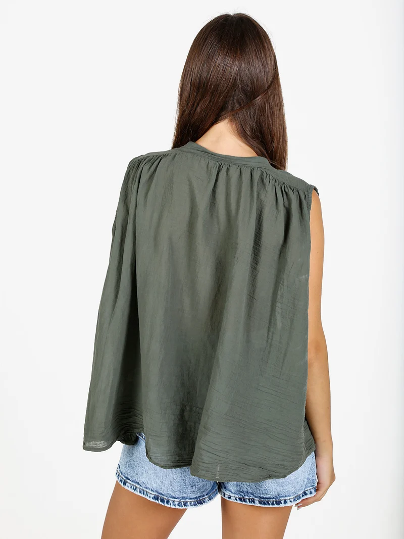 Camicia donna smanicata in cotone - militare