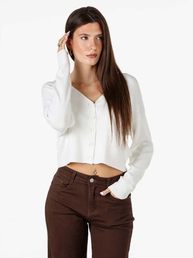 Cardigan donna con bottoni e scollo a V - bianco