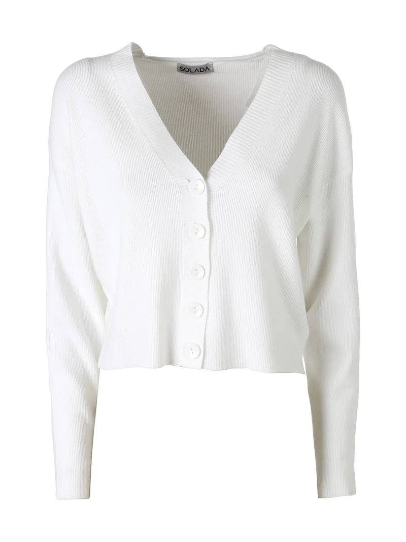 Cardigan donna con bottoni e scollo a V - bianco