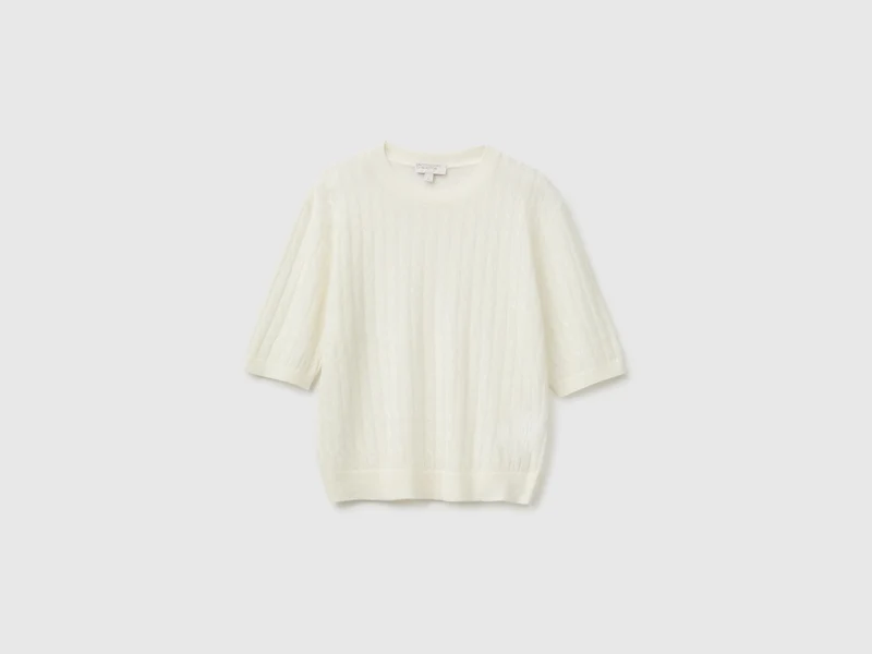 Ultraleichter Zopfstrickpullover aus Wollmischung