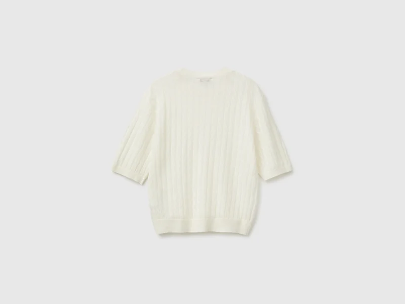 Ultraleichter Zopfstrickpullover aus Wollmischung