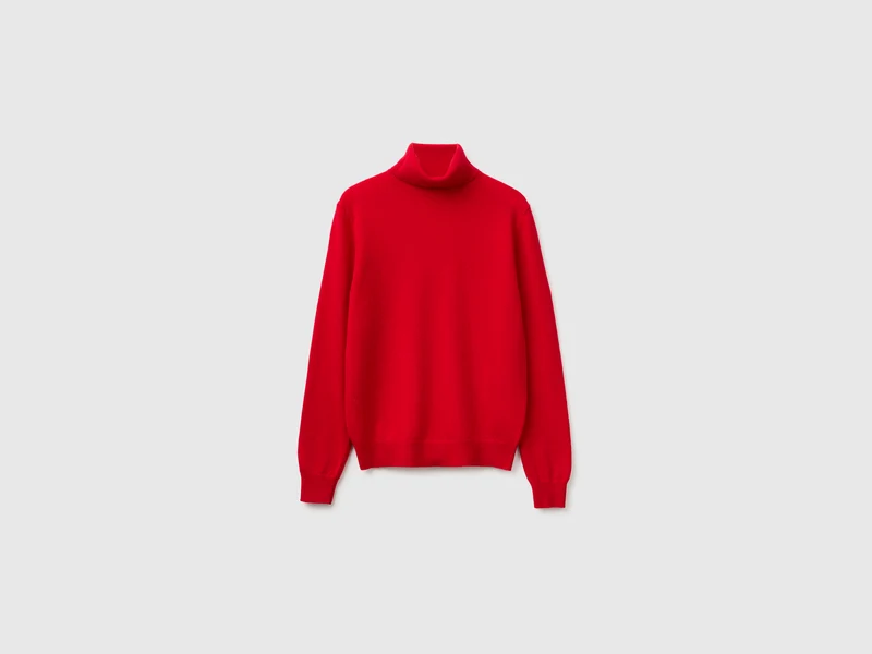Pflaumenroter Rollkragenpullover aus reiner Merinowolle