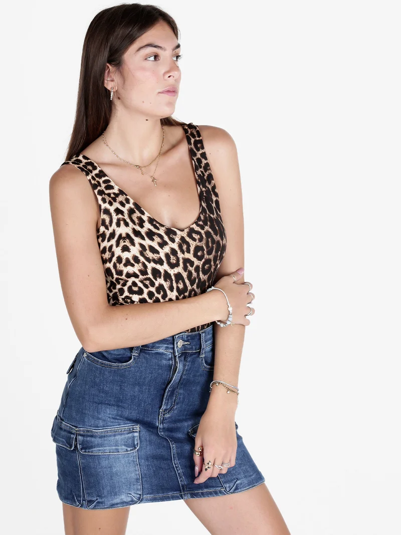 Body donna top maculato senza maniche - cammello