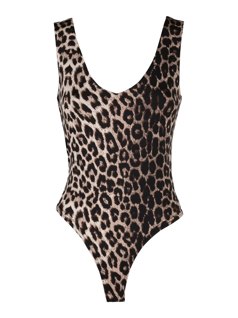 Body donna top maculato senza maniche - cammello