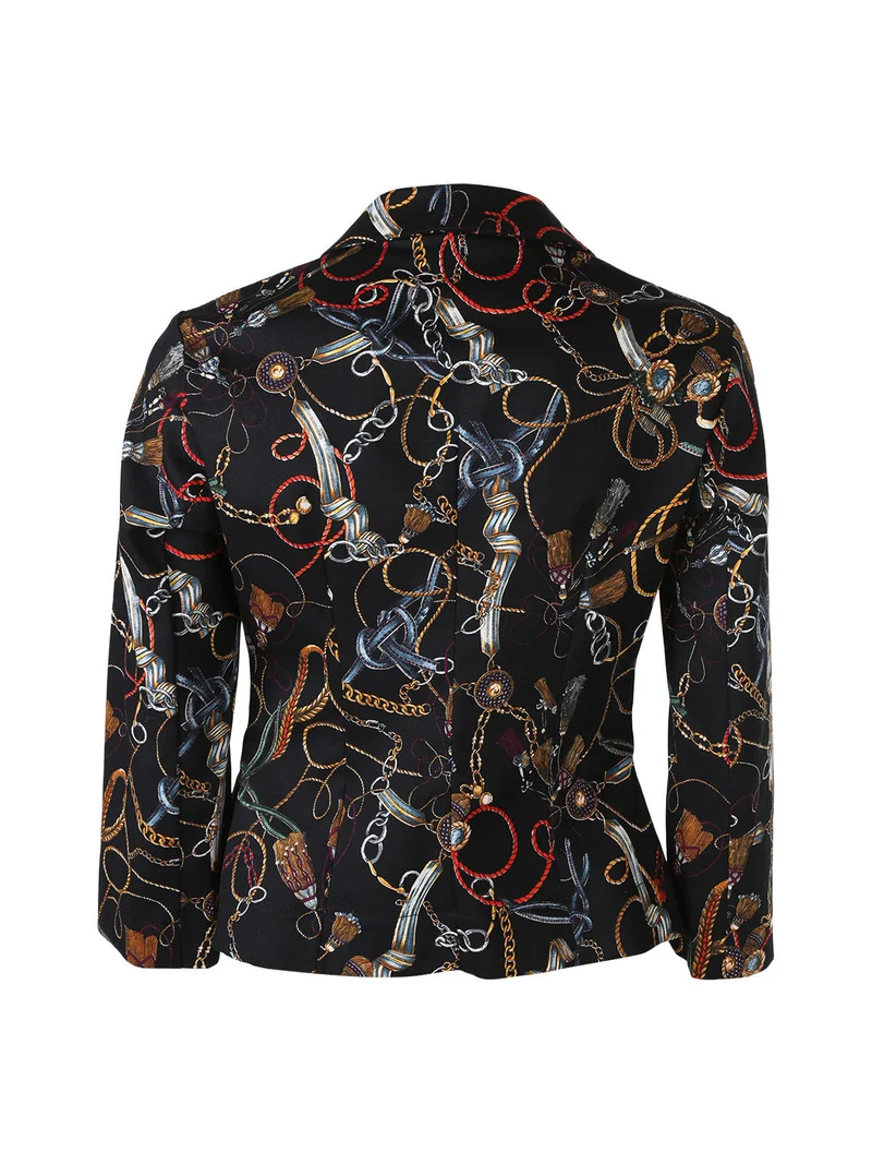 Blazer donna in cotone con maniche a 3/4 e stampe disegni - nero