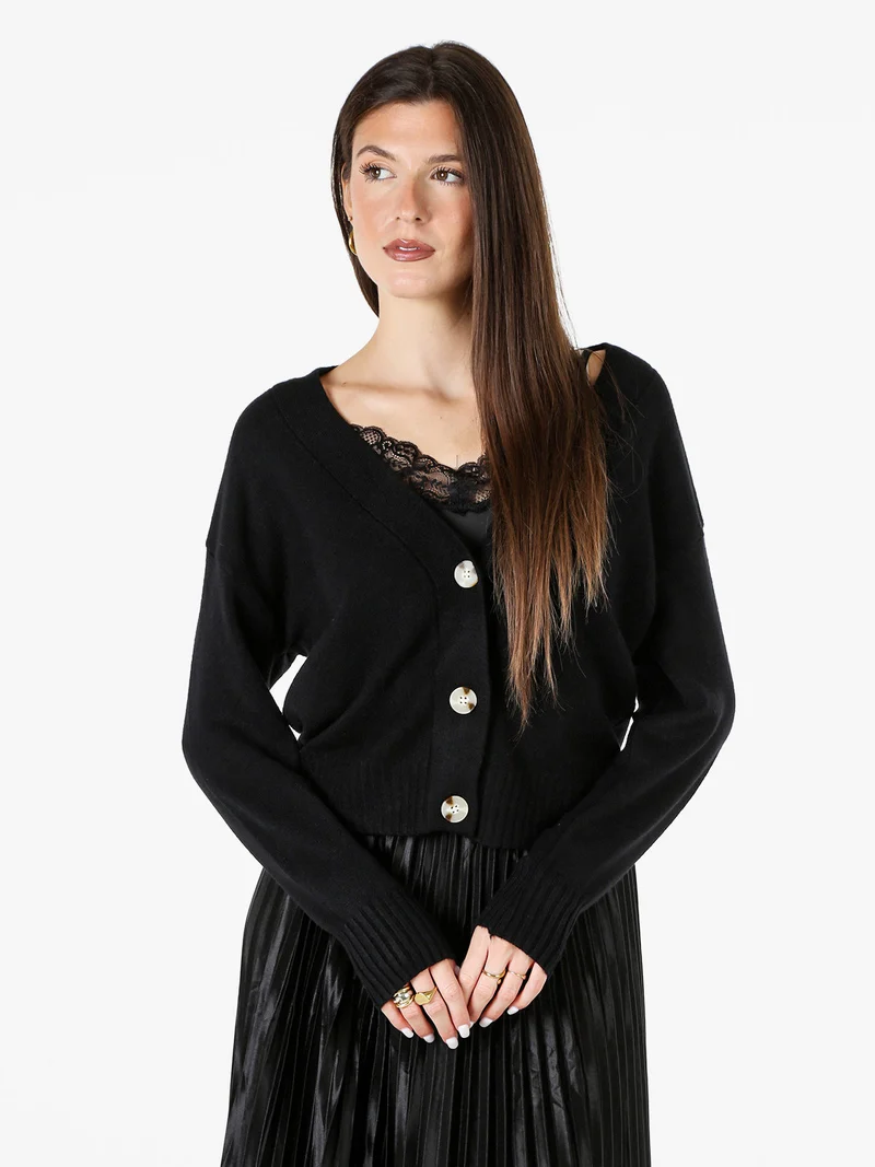 Cardigan donna con bottoni e scollo a V - nero