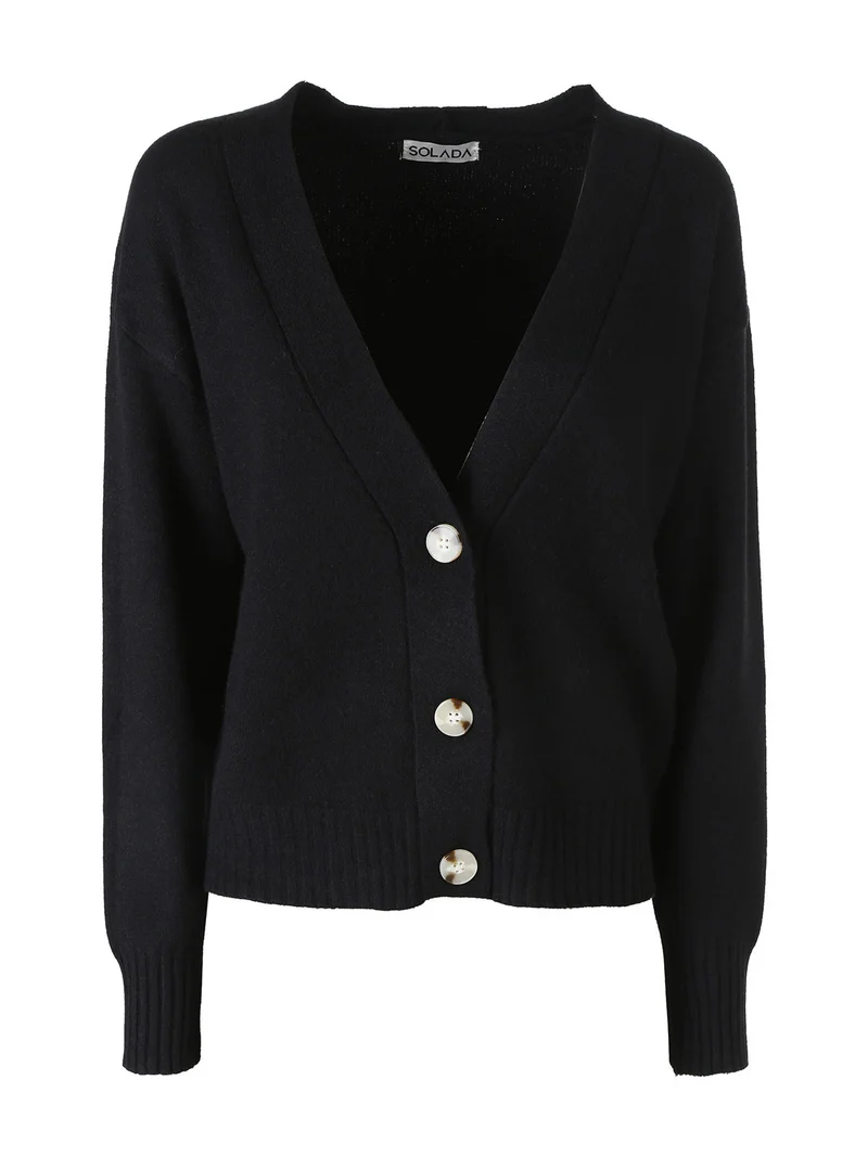 Cardigan donna con bottoni e scollo a V - nero