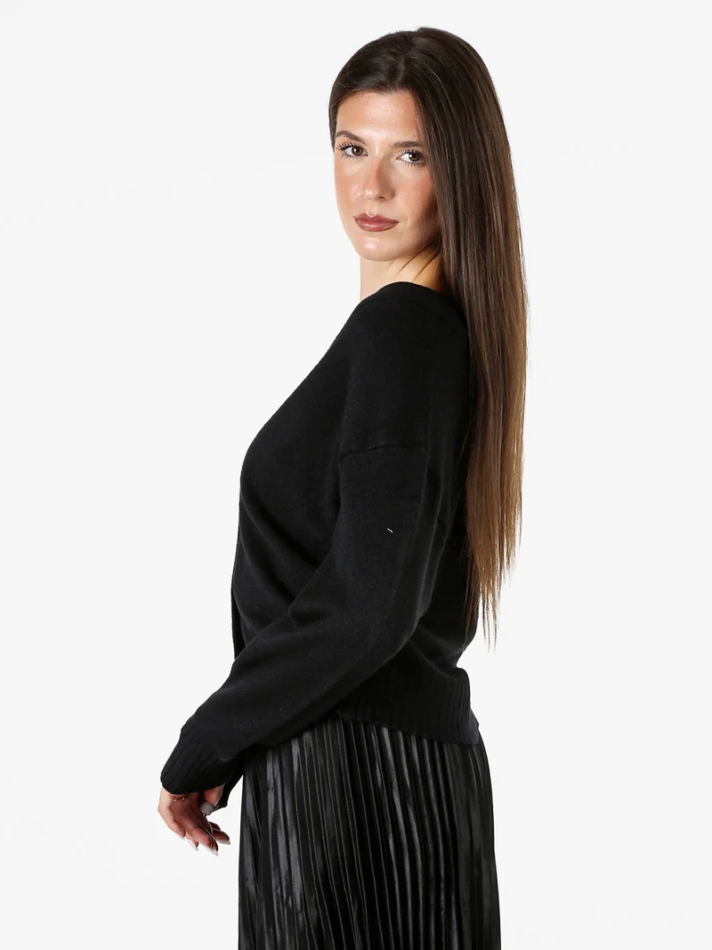 Cardigan donna con bottoni e scollo a V - nero