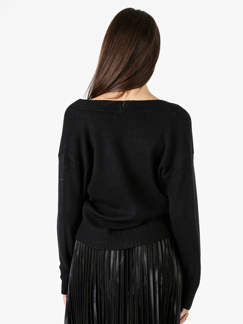 Cardigan donna con bottoni e scollo a V - nero