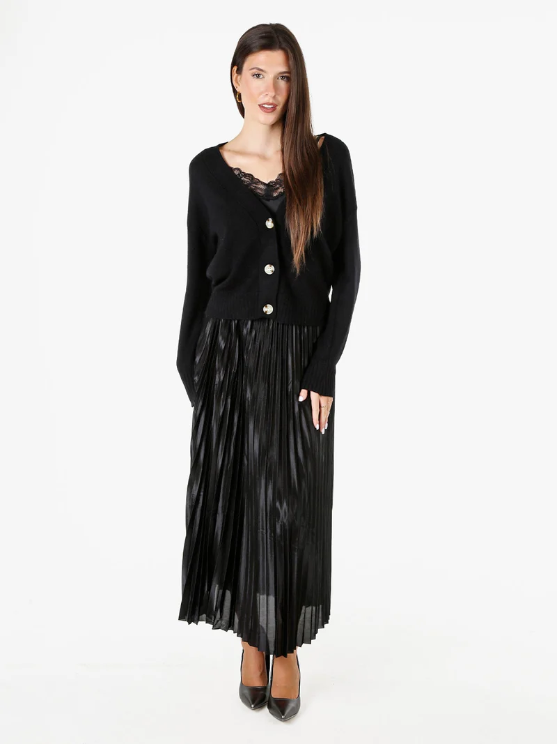 Cardigan donna con bottoni e scollo a V - nero